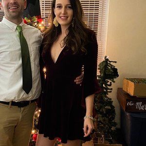 Wrapped in Luxe Burgundy Velvet Bell Sleeve Skater Dress